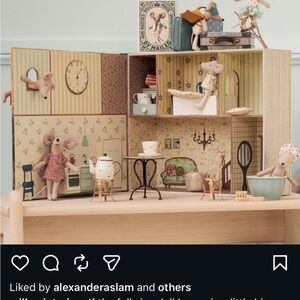 SOLD OUT Maileg Miniature Dollhouse with Baby Mice Figure and babysitter